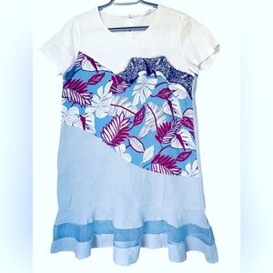 O.S. Shang Chic Blue and White Floral Mini Dress Medium